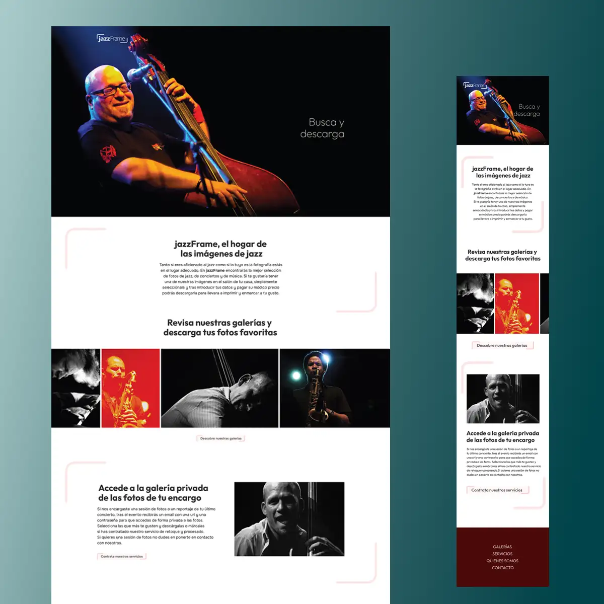 Mock up para escritorio y móvil del proyecto jazzFrame.